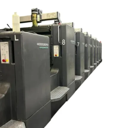 ماكينة هايدلبرج SM 102-8P L | 8 لون مع قلب + طلاء + دراير – مقاس 72 × 102 سم – موديل 1999